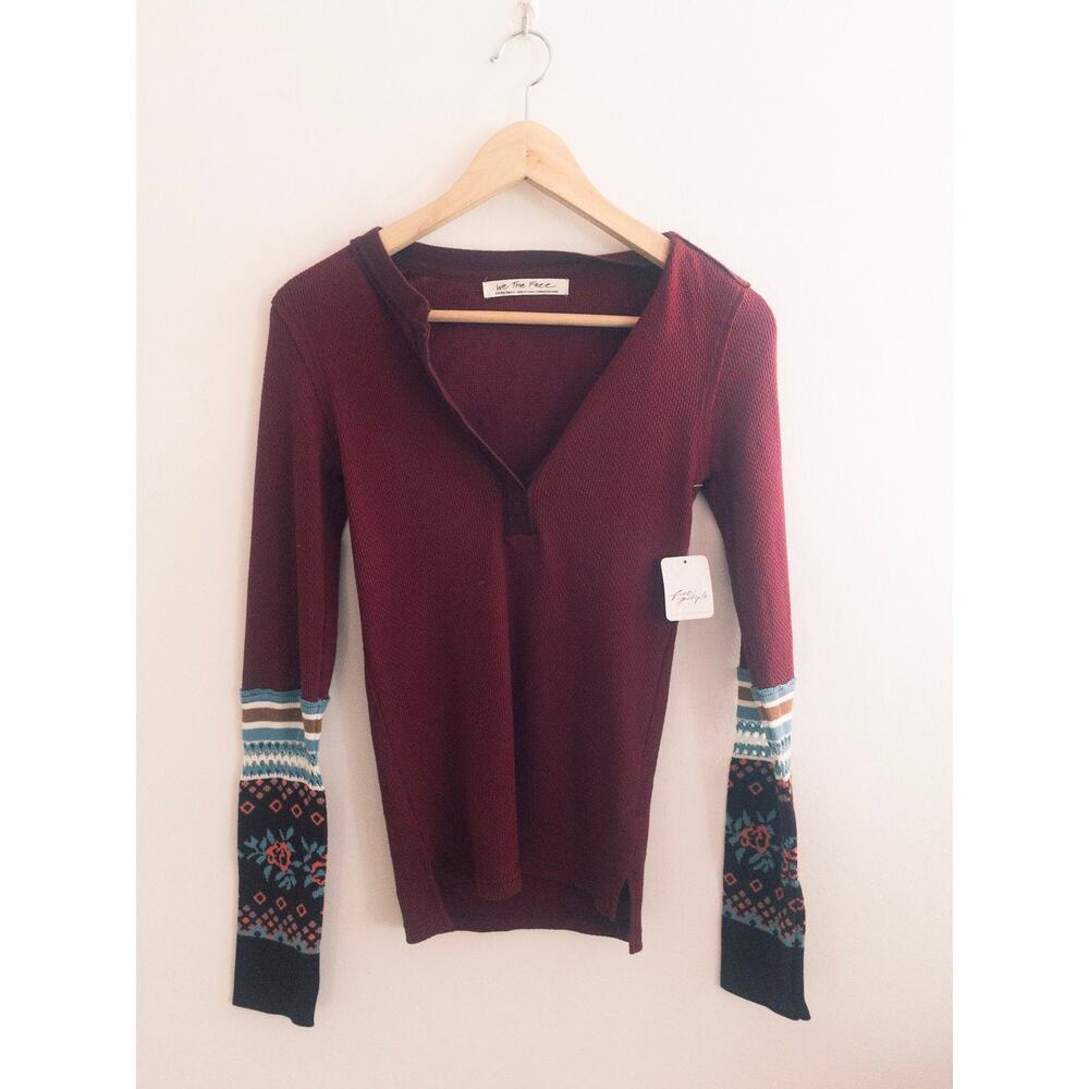 Free People Mikah Layering Cuff NEW Thermal Long Sleeve Wine Combo Size XS